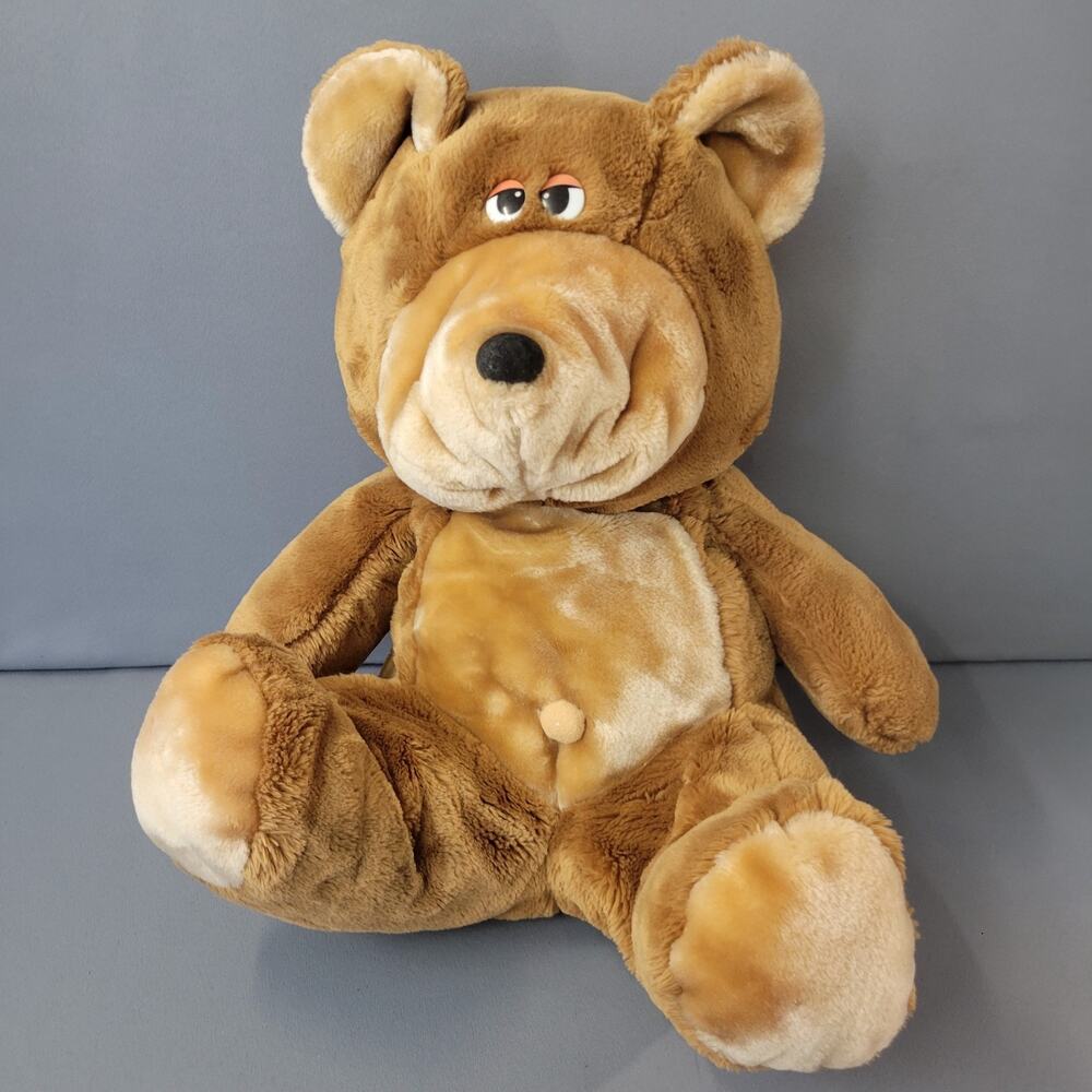 Vintage‎ 1987 Bear Wrinkle Plush Outie Belly Button Brown 18" Sitting